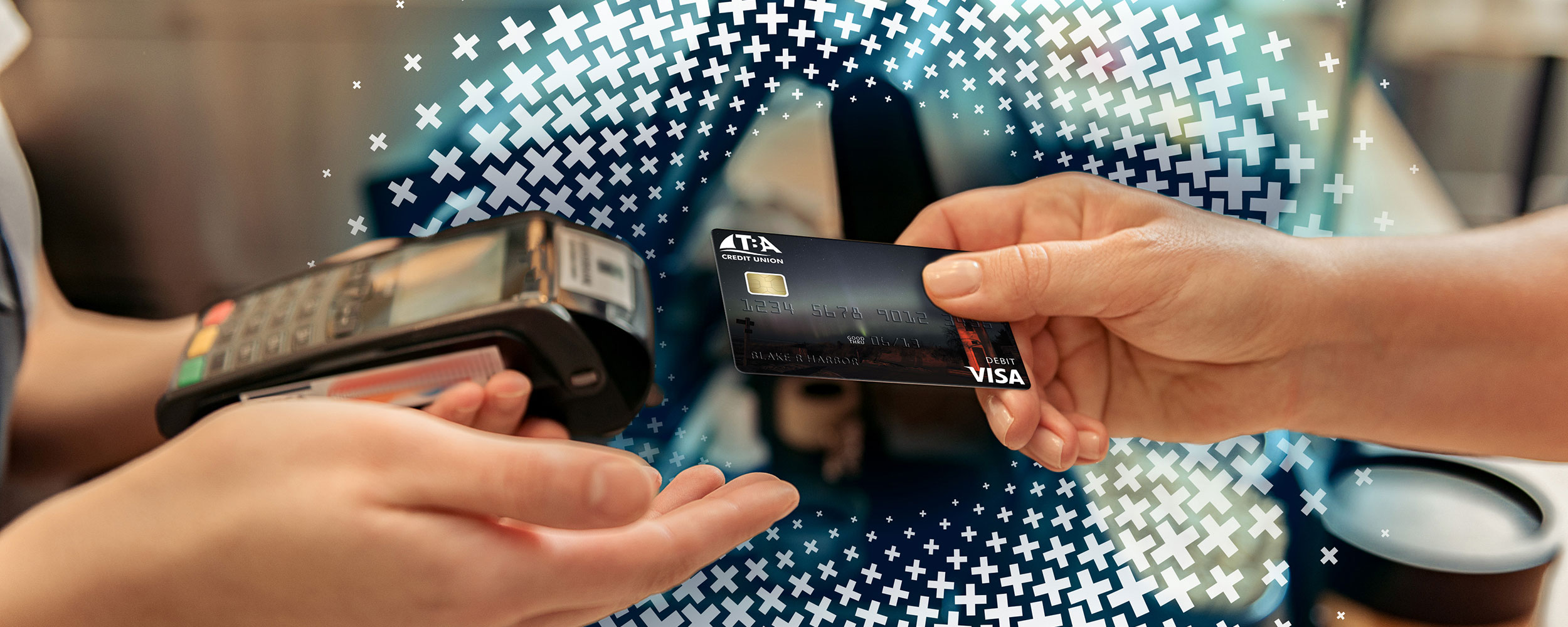 Debit card is used in a contactless purchase.