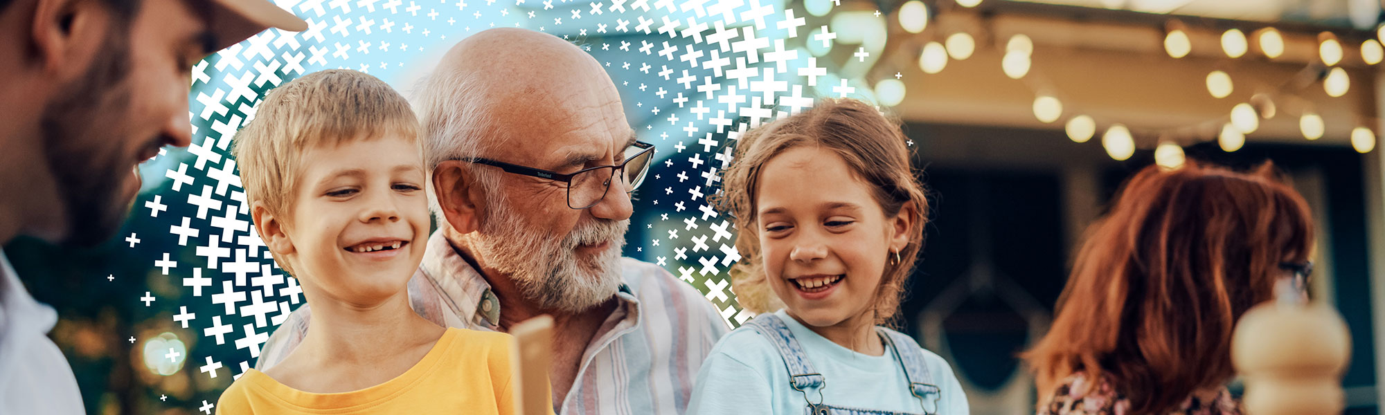 Grandparent and his grandchildren enjoy his retirement.
