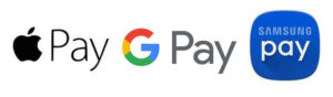 Apple Pay, Google Pay, and Samsung Pay Logos